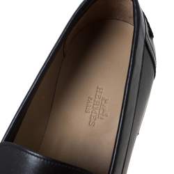 Hermes Black Logo Embossed Leather Slip On Loafers Size 41.5