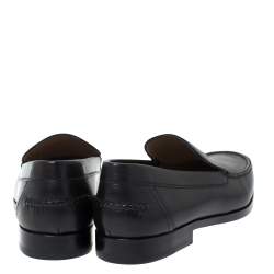 Hermes Black Logo Embossed Leather Slip On Loafers Size 41.5