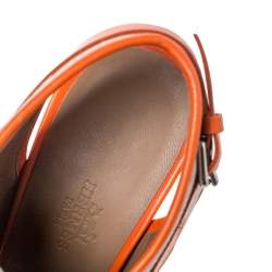 Hermes Grey Canvas And Orange Leather Trim Lace Up Peep Toe Platform Booties Size 40