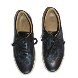 Hermes Black Leather Quick Lace Up Sneakers Size 42