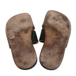 Hermes Green Leather Izmir Flat Slides Size 43.5 
