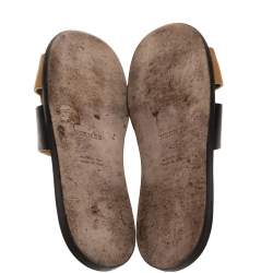 Hermes Black/Brown Leather Izmir Flat Slides Size 43.5