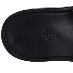 Hermes Black/Brown Leather Izmir Flat Slides Size 43.5