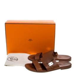 Hermes Brown Leather Slide Sandals Size 43.5