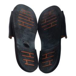 Hermes Black Leather Slide Sandals Size 43