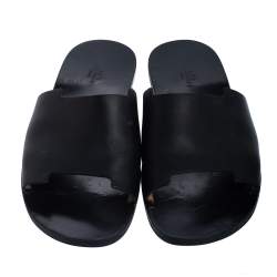 Hermes Black Leather Slide Sandals Size 43