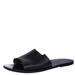 Hermes Black Leather Slide Sandals Size 43