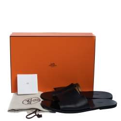 Hermes Black Leather Slide Sandals Size 43
