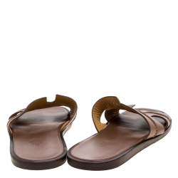 Hermes Brown Leather Izmir Flat Slides Size 42.5