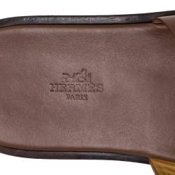 Hermes Brown Leather Izmir Flat Slides Size 42.5