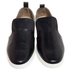 Hermes Black Perforated Leather Slip On Sneakers Size 44