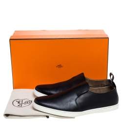Hermes Black Perforated Leather Slip On Sneakers Size 44