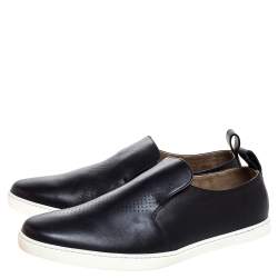 Hermes Black Perforated Leather Slip On Sneakers Size 44