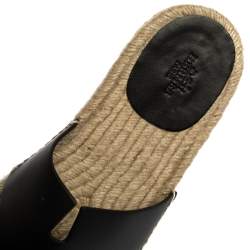 Pre Owned Hermes Black Leather Antigua Espadrille Sandals Size 41