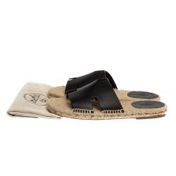 Pre Owned Hermes Black Leather Antigua Espadrille Sandals Size 41