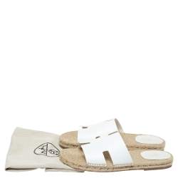 Pre Owned Hermes White Antigua Espadrille Sandals Size 42
