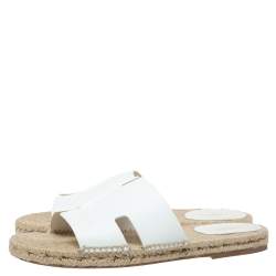 Pre Owned Hermes White Antigua Espadrille Sandals Size 42
