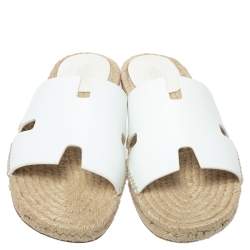 Pre Owned Hermes White Antigua Espadrille Sandals Size 42