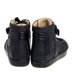 Pre Owned Hermes Black Leather High Top Lace Up Sneakers Size 46
