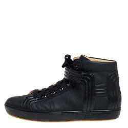 Pre Owned Hermes Black Leather High Top Lace Up Sneakers Size 46