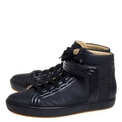 Pre Owned Hermes Black Leather High Top Lace Up Sneakers Size 46