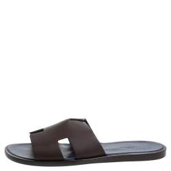 Hermes Brown/Blue Epsom Leather Izmir Flat Slides Size 43