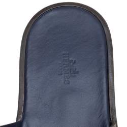 Hermes Brown/Blue Epsom Leather Izmir Flat Slides Size 43