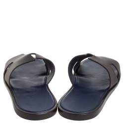Hermes Brown/Blue Epsom Leather Izmir Flat Slides Size 43