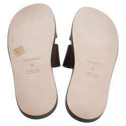 Hermes Brown/Blue Epsom Leather Izmir Flat Slides Size 43
