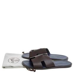 Hermes Brown/Blue Epsom Leather Izmir Flat Slides Size 43