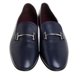 Pre Owned Hermes Blue Leather Saga Loafers Size 43