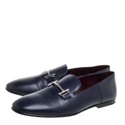 Pre Owned Hermes Blue Leather Saga Loafers Size 43