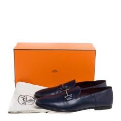 Pre Owned Hermes Blue Leather Saga Loafers Size 43