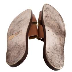 Pre Owned Hermes Brown Leather Izmir Flat Slides Size 42.5