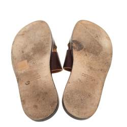 Hermes Brown Leather Izmir Flat Slides Size 42.5