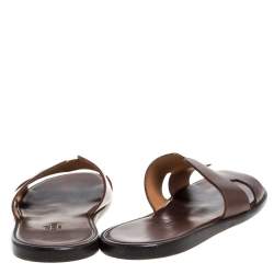 Hermes Brown Leather Izmir Flat Slides Size 42.5