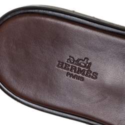 Hermes Brown Leather Izmir Flat Slides Size 42.5