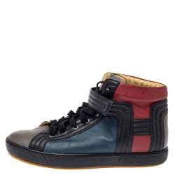 Pre Owned Hermes Multicolor Leather Lions High Top Sneakers Size 44