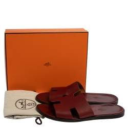 Pre Owned Hermes Burgundy Leather Izmir Sandals Size 43