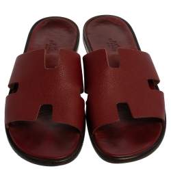 Pre Owned Hermes Burgundy Leather Izmir Sandals Size 43