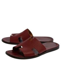Pre Owned Hermes Burgundy Leather Izmir Sandals Size 43