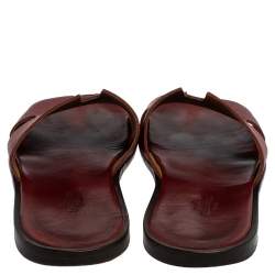 Pre Owned Hermes Burgundy Leather Izmir Sandals Size 43
