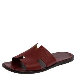 Pre Owned Hermes Burgundy Leather Izmir Sandals Size 43