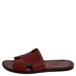 Pre Owned Hermes Burgundy Leather Izmir Sandals Size 43