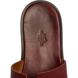 Pre Owned Hermes Burgundy Leather Izmir Sandals Size 43