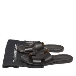 Pre Owned Hermes Black Leather Izmir Slide Sandals Size 42