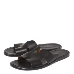 Pre Owned Hermes Black Leather Izmir Slide Sandals Size 42