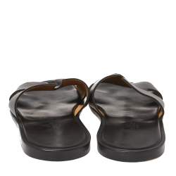 Pre Owned Hermes Black Leather Izmir Slide Sandals Size 42