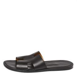Pre Owned Hermes Black Leather Izmir Slide Sandals Size 42