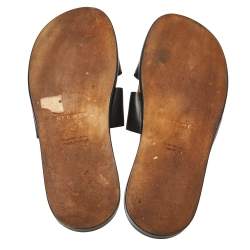 Pre Owned Hermes Black Leather Izmir Slide Sandals Size 42